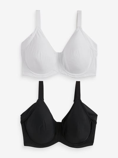 Next - Dames - Set van 2 Ultimate Comfort onderarm gladmakende F-K beha's van een katoenmix zonder vulling met beugel - Zwart