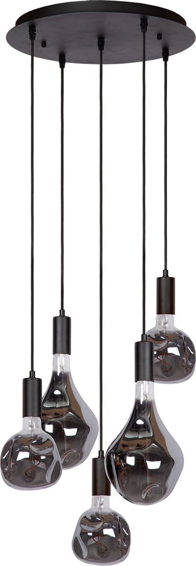 Atmooz - Hanglamp Sapa 5 - Zwart - Inclusief 3 Organic Neo & 2 Organic Evo Lichtbronnen - 5 x E27 - Ø 40 cm Plafondplaat - Dimbaar - Moderne Eyecatcher