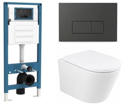 QeramiQ Dely Toiletset - inbouwreservoir Qeramiq Flush - 35mm zitting - kunststof mat antraciete bedieningsplaat - rechthoekige knoppen - glans wit