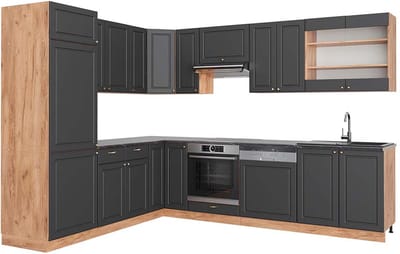 Vicco Hoekkeuken Fame-Line, Anthrazit-Gold Landhaus/Goudkleurig Eiken, 287 x 227 cm, WB Antraciet