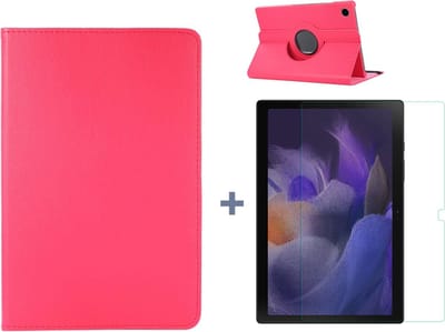 Arara Hoes Geschikt voor Samsung Galaxy Tab A8 (2021/2022) 10.5 inch draaibaar tablethoes + screenprotector - tempered glass - met stylus pen - Roze
