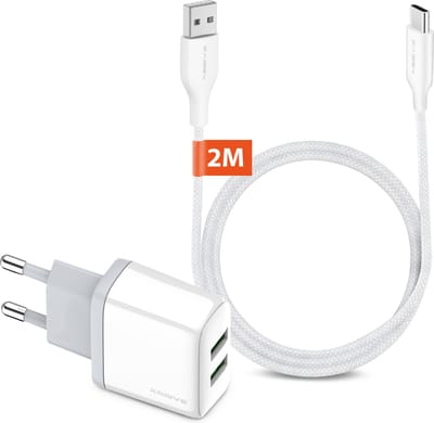 Dual USB Adapter met USB-A naar USB-C Kabel 2 Meter