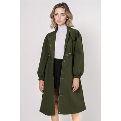 Lange Gevoerde Trenchcoat met Omgeslagen Kraag