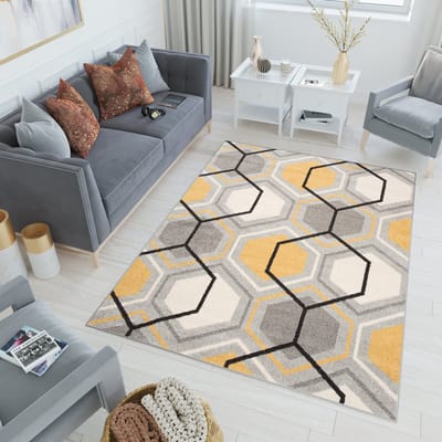 Tapiso Lazur Vloerkleed Grijs Geel Modern Woonkamer Tapijt Maat- 140x190