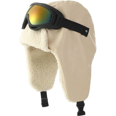 Outdoor Bergbeklimmen en Skiën Leer Lei Feng Hoed Herfst en Winter Mode Veelzijdig Winddicht Warme Hoed Afneembare Bril Set One Size beige