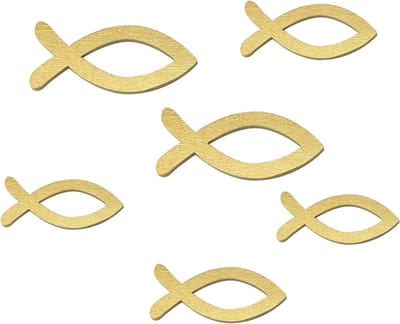 Houten Vissen Decoratie in Goud voor Tafel, Communie, Bevestiging en Doop, Gemengde Maten, 16x16 cm
