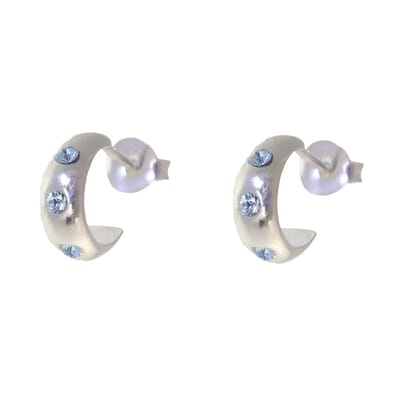 Behave – Oorbellen – 925 Sterling Zilveren Kleine Oorring met Aqua LichtBlauwe Kristal steentjes
