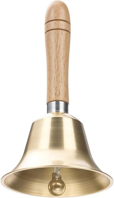 GELLDG Extra luide handbel - Metalen bel met houten handvat - 15x8cm, 70 dB - Intern Gepolijst voor Heldere Toon - Geschikt voor Ouderen, Huishouden, Trouwerijen, Dierentraining, Kantoor, Meditatie en Muzieklessen