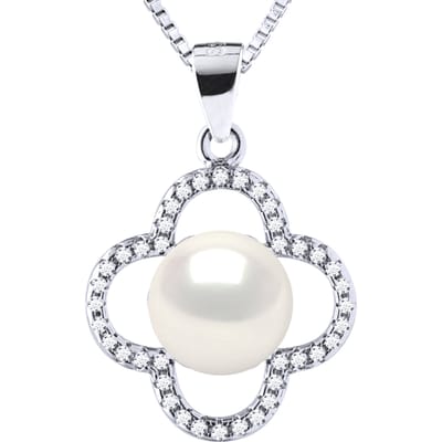 Clover Ketting Freshwater Pearl White 9-10 mm 925