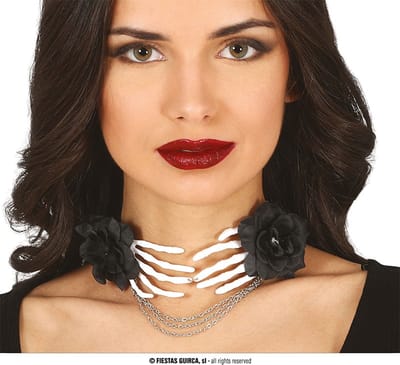 Fiestas Guirca - Choker skelet handen - Halloween - Halloween accessoires - Halloween verkleden