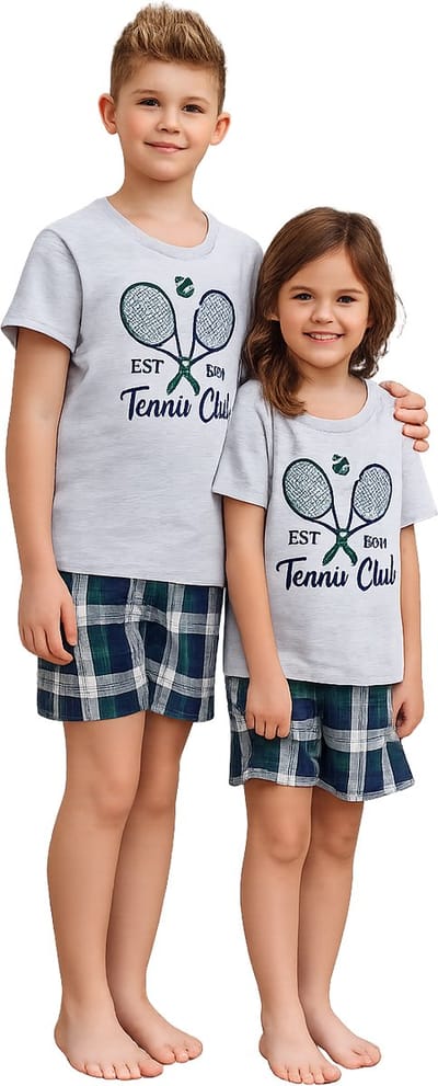 Doctor Nap Katoenen Pyjama Kinderen Meisjes Jongens Unisex Zomer Shortama Korte Mouw Korte Broek Matching Familie Tennis Club PDU.7402 110/116