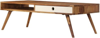 Salontafel Massief Hout - Woonkamertafel - Woonkamer Inrichten - Met Opbergvakken - 110 x 50 cm - Houtkleur