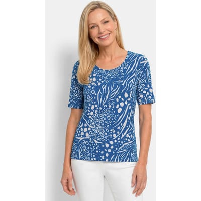 Shirt van viscose met modieuze animalprint - blauw / wit / gedess. - Gr. 22 van Goldner Fashion