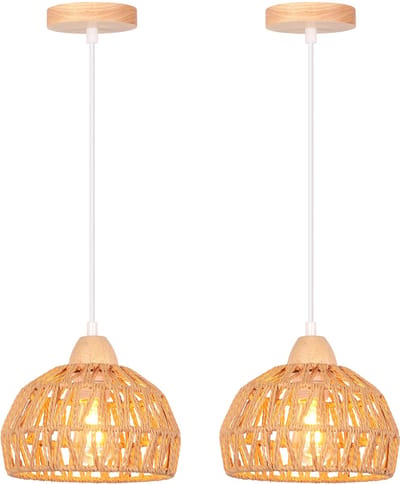 2 Stuks Boho Hanglamp Geweven E27 Plafondlamp voor Slaapkamer Kroonluchter voor Woonkamer Keuken Hal