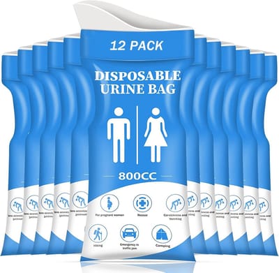 Disposable Urine Bag,12 PCS 800ML for Travel, Emergency Portable Pee Bag and Vomit Bags, Unisex Urinal Bag as Toilet Bag Suitable for Camping, Traffic Jams Pregnant, Patient, Kids