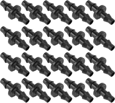 Drip Irrigation Barbed Connector 1/4" Rechtstreekse Koppeling voor Tuin, Bloempotten en Gazons - 200 Stuks Plastic Zwart