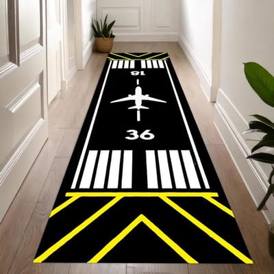 Vliegtuig Landingsbaan Loper Vloerkleed Glow-Geïnspireerd Luchthaven Hal Tapijt voor Kinderen Piloot Cadeau Luchtvaart Thema Moderne Vloermat Slaapkamer 50x150CM