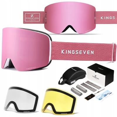 KingSeven - Randloze Unisex Skibril met UV400 en Polarisatiefilter - Roze - 3 lenzen - Model Z308