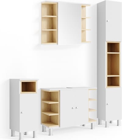 Vicco Badkamermeubel set Aquis, Wit, 4-delig