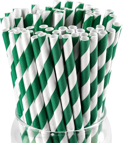 Rietjes,100 st Duurzame & Eco-vriendelijke Papieren Drinkrietjes Perfect voor Feesten, Tuinfeest, Kerst & Voetbalkijkfeest（0.6 x 19.7 cm）