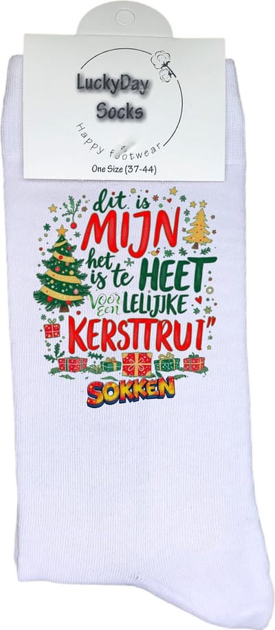 Foute kersttrui - Vrolijk kerstfeest - Leuke sokken - Modern kerst - Grappige sokken - Kerstcadeau - LuckyDay Socks - Kerstsokken - Foute kerst sokken - Leuk kerst cadeau - Cadeau tip - Voor hem - Voor haar - Unisex - Maat 37-44