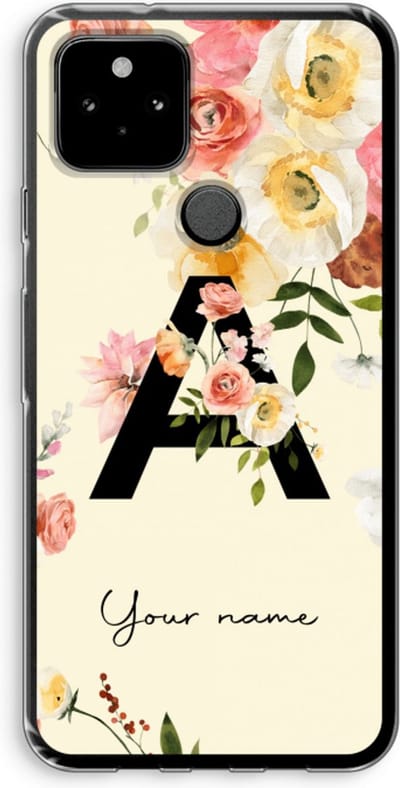 Gepersonaliseerd - Case Company® - Hoesje geschikt voor Google Pixel 5 hoesje - Flirty Flowers Monogram - Soft Cover Telefoonhoesje - Bescherming aan alle Kanten en Schermrand