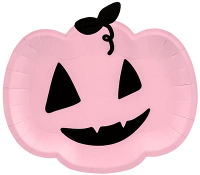 PARTYDECO - 6 roze en zwarte glimlachende pompoen kartonnen borden 25 x 22 cm Halloween