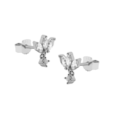 karma Oorknoppen symbol triple flower zirkonia Zilver
