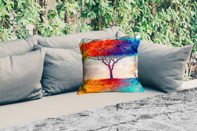 Buitenkussen - Schilderijen - Olieverf - Boom - Regenboog - 45x45 cm - Weerbestendig