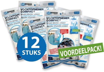 Benson clean vochteter-vochtopnemer compact - 210 gram - 12 stuks - met hanger - geurloos