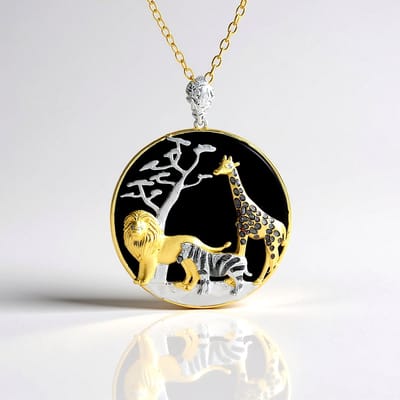 Cavill - Zilveren Halsketting 925 Sterling Zilver Verguld - Zwarte Onyx 18,162 ct Rond - Verstelbare Ketting - Dierenmotief - Luxe Onyx Sieraden
