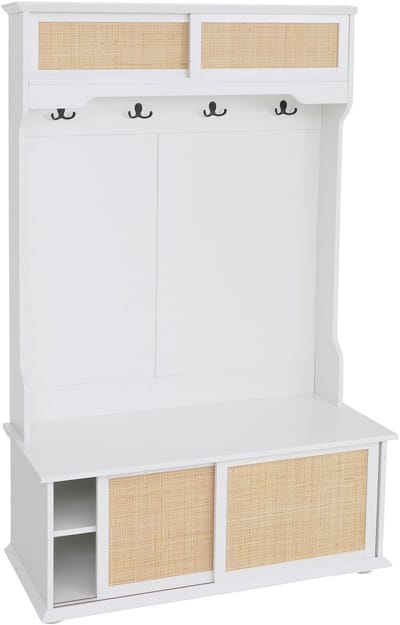 Garderobekast MCW-P25, halgarderobekast, houten garderobekast, melamine Kubu Rattan 163x100x47 cm ~ wit