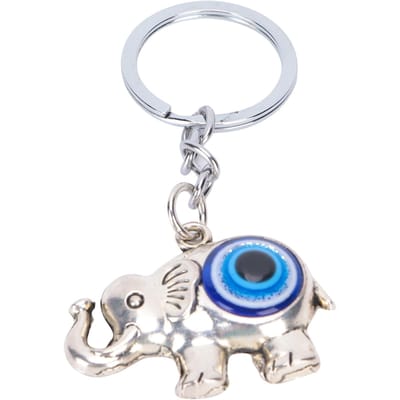 Porte-clés éléphant aux yeux bleus, style turc, pendentif en alliage émaillé coloré pour sac de femme, intérieur de voiture white