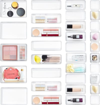 33 Stuks Lade Bureau Badkamer Organizer, Dressoir Verdelers Dienbladen Opbergbakken Scheidingsdoos voor Make-up, Kantoor, Sieraden, Gadgets, Slaapkamer