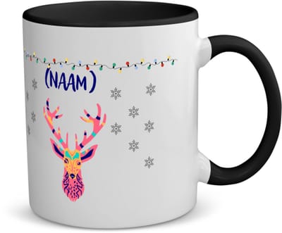 Akyol - kerst rendier met eigen naam koffiemok - theemok - zwart - Kerstmis - kerst beker - winter - kerst - christmas - kerst cadeau - 350 ML inhoud