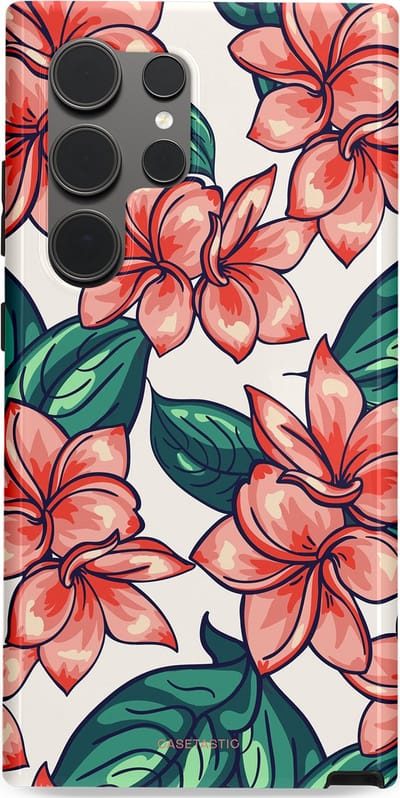 Casetastic hoesje geschikt voor Samsung Galaxy S24 Ultra - Dubbellaagse bescherming - Bloemenparadijs - Fashion Case - Petrol Koraal Perzik Wit