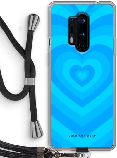 Case Company® - Hoesje met koord geschikt voor OnePlus 8 Pro hoesje met Koord - Hart Blauw - Telefoonhoesje met Zwart Koord - Bescherming aan alle Kanten en Over de Schermrand