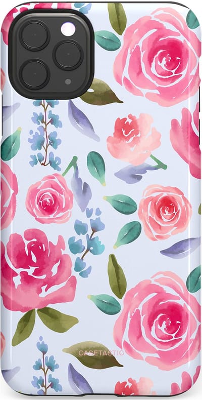 Casetastic hoesje geschikt voor Apple iPhone 11 Pro Max - Dubbellaagse bescherming - Aquarel Bloemendroom - Fashion Case - Lichtblauw Lichtroze