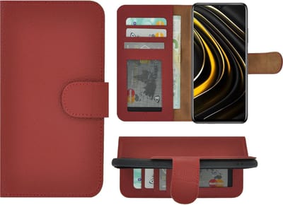 Hoesje Geschikt voor Xiaomi Poco M3 - Bookcase - Portemonnee Hoes Echt leer Wallet case Rood