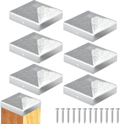 Set van 6 Post Caps 7 x 7 cm voor Hekpalen, Metalen Beschermkappen voor Tuinhekken, Inclusief Schroeven en Grondhulzen