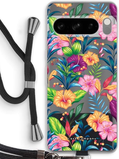 Case Company® - Hoesje met koord geschikt voor Google Pixel 8 Pro hoesje met Koord - Tropisch 2 - Telefoonhoesje met Zwart Koord - Bescherming aan alle Kanten en Over de Schermrand