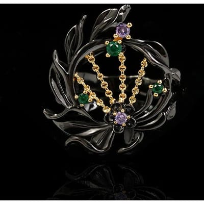 Anneaux d'arbre de noix de coco avec Diamants de Marée et Anneaux d'arbre de noix de coco colorés à bouche fermée No. 10 black
