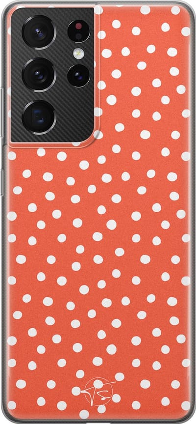 Hoesje geschikt voor Samsung Galaxy S21 Ultra - Oranje stippen - Soft Case - TPU - Gestipt - Oranje - Mooie Telefoonhoesjes
