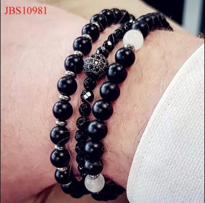 Kroon Armband set - Zwart met Wit Kralen - Leerella - Kralen Armband Heren Dames - Kralen Armband Mannen - Verjaardag - Valentijnsdag Cadeautjes