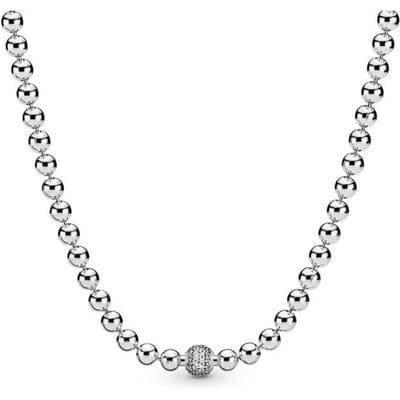 Nouveau Collier en Argent Sterling 925 Perles Roses & Argentées & Cristal Pavé Collier Coulissant Pour Femmes Cadeau de Mariage Bijoux DIY Europe 45cm argenté