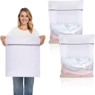 Thijox - 2 Stuks Wasnet Groot 50 x 60 cm Herbruikbaar Wasnet voor Wasmachine met Ritssluiting, Ideaal voor Overhemden, Truien, Mantels en Broeken (XL,