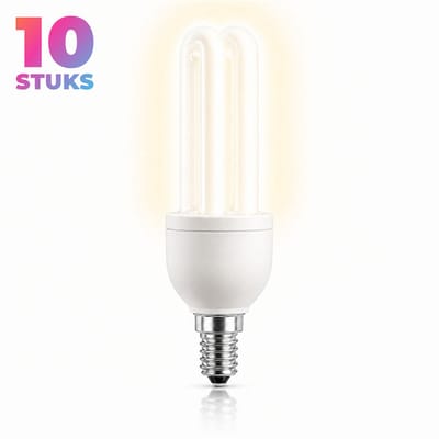 10x Stick Spaarlamp E14 - 15W - Daglicht (6400K) - 900 lm - 10 jaar - Niet Dimbaar