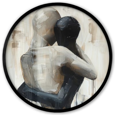 Poster in lijst Rond - Fotolijst 40x40 cm - Posters - Abstract - Liefde - Zwart wit - Modern - Ronde posterlijst zwart - Decoratie - Wanddecoratie woonkamer - Muurdecoratie slaapkamer