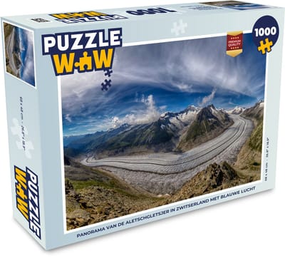 Puzzel Panorama van de Aletschgletsjer in Zwitserland met blauwe lucht - Legpuzzel - Puzzel 1000 stukjes volwassenen