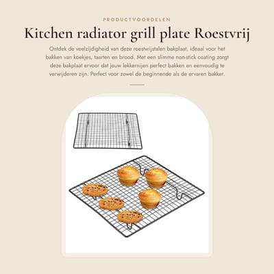 Dailygoods- Grillplaat met antiaanbaklaag - Roestvrij staal - 26 x 23 x 2,5 cm - Geschikt voor koekjes/cakes/brood - Betere luchtcirculatie - Veilig en niet-toxisch - Bakplaat